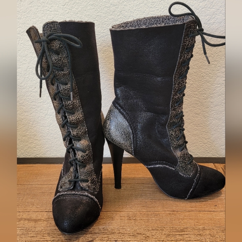 Max Studio Black Lace-Up Boots with High Heel
